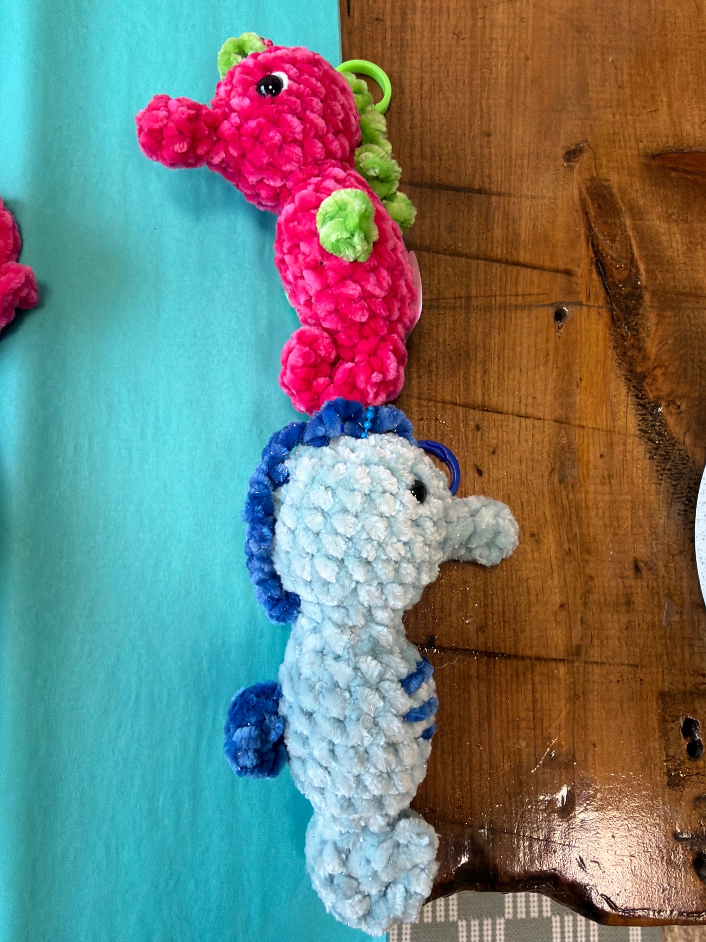 Crocheted seahorse keychain