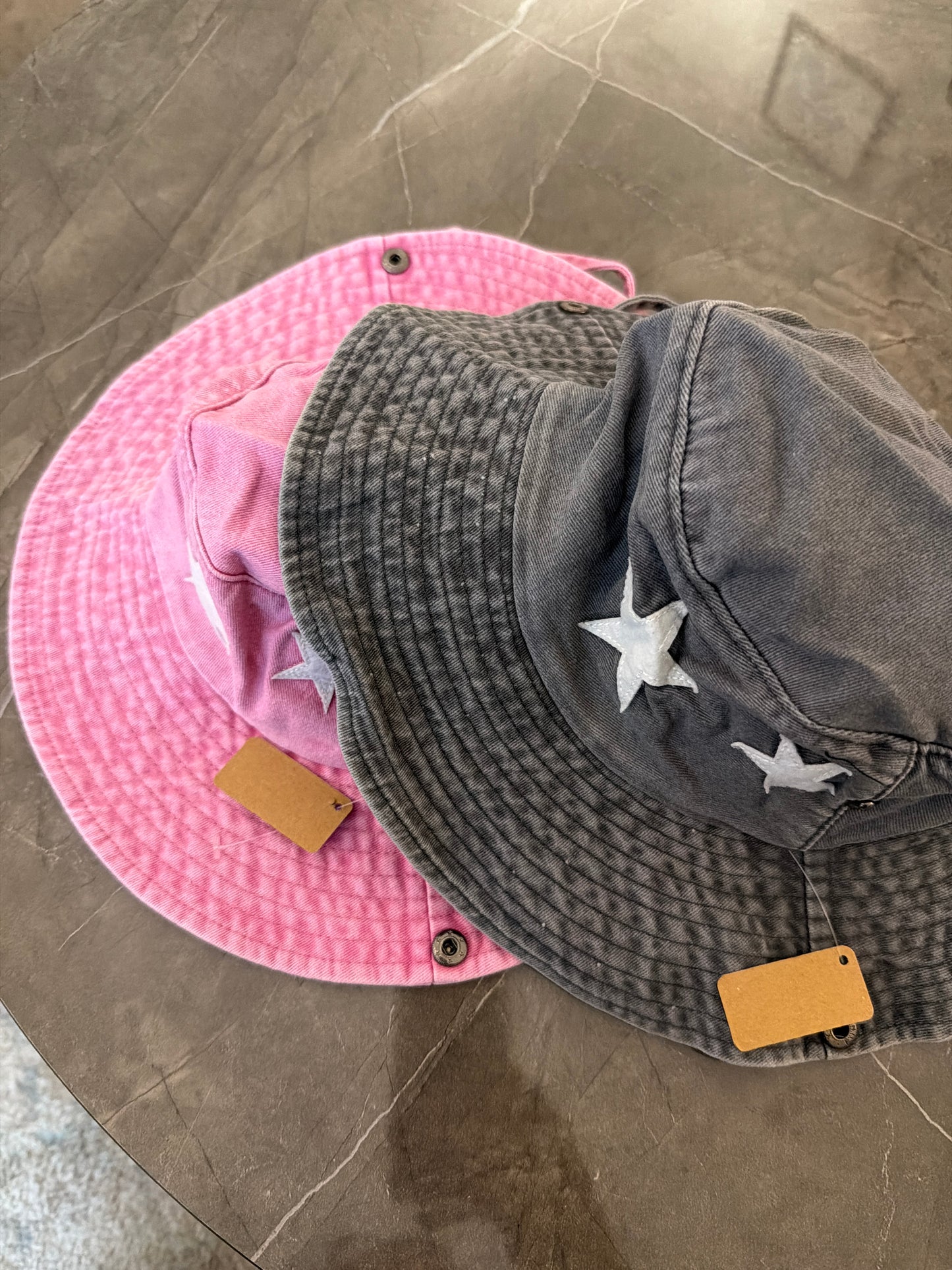 Pink and gray child rim hats