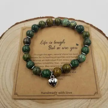Natural African Stone Heart label Bracelet with Card