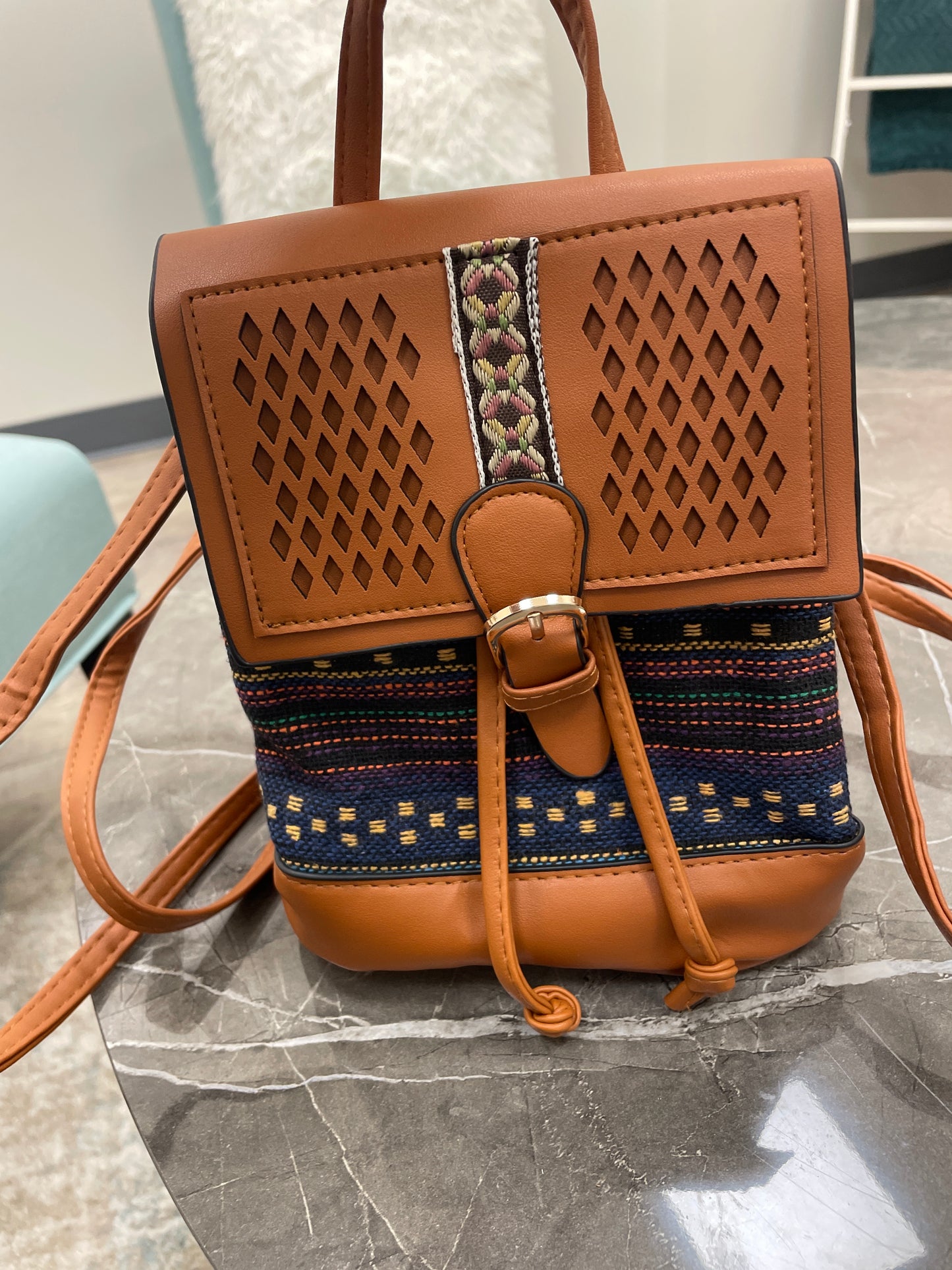 Leather and blue bookbag mini