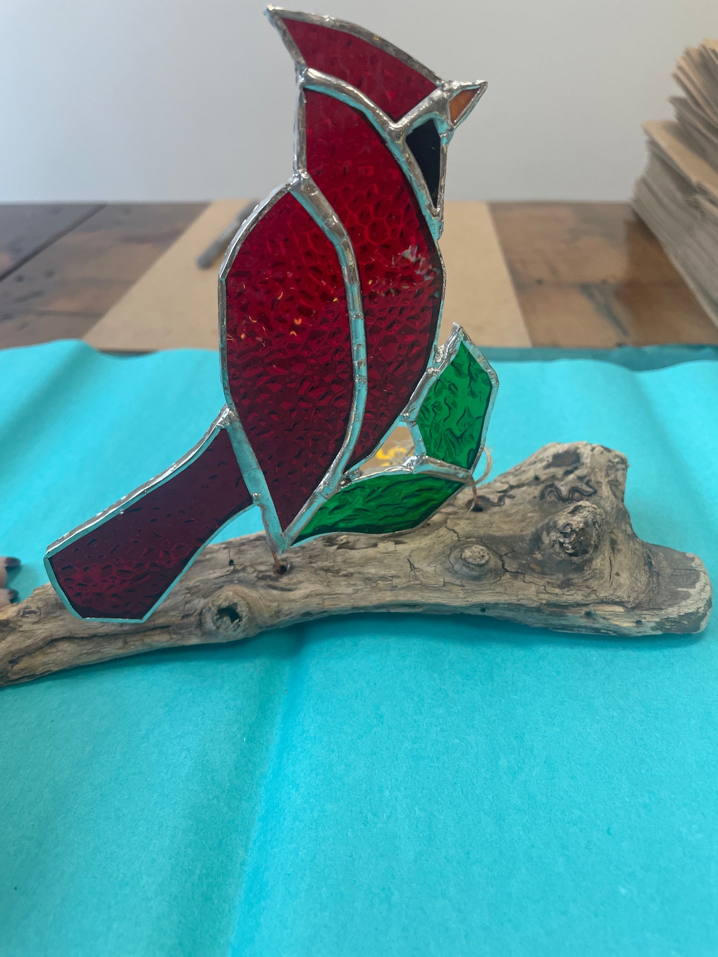 Stained glass cardinal