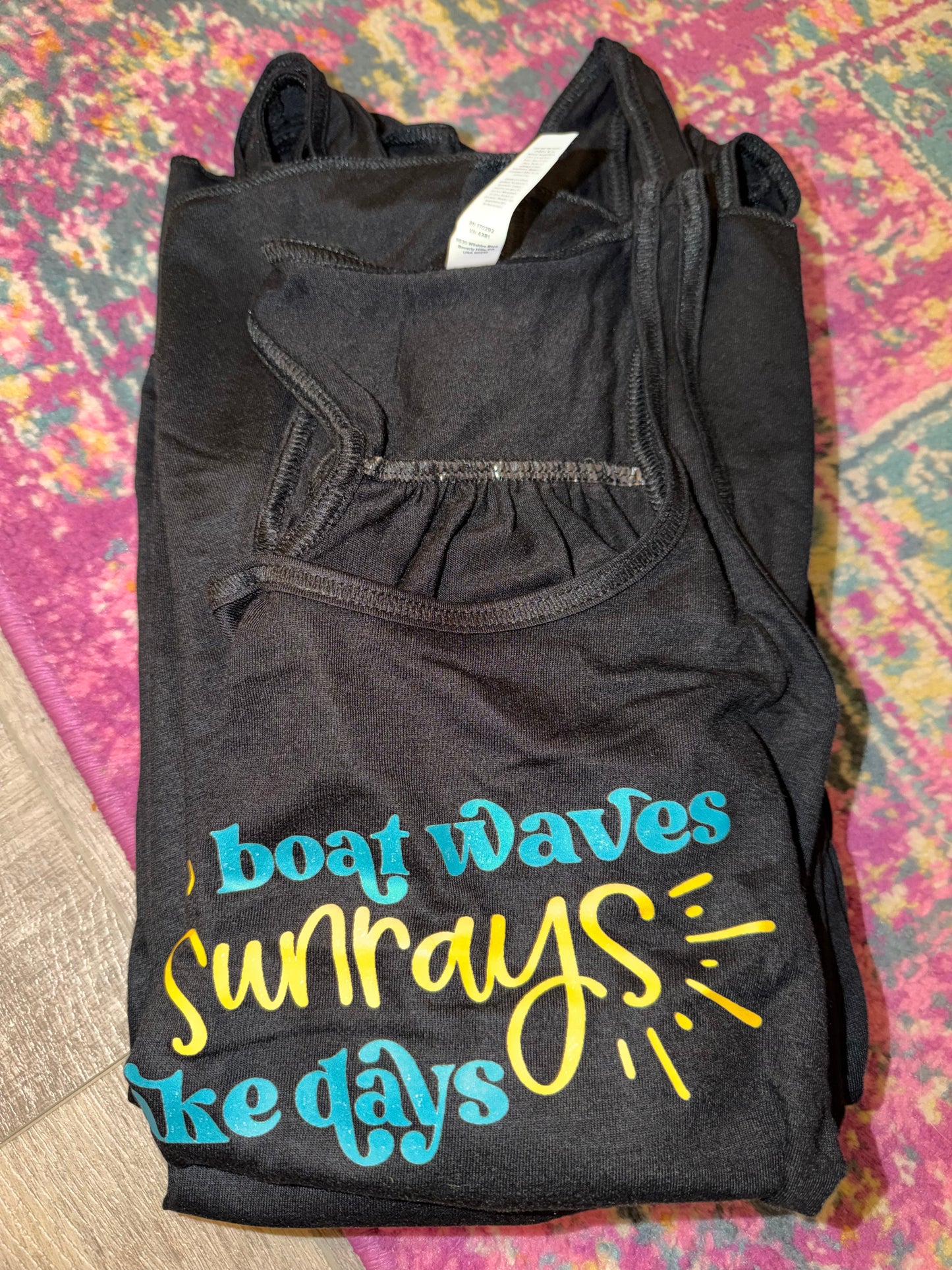 Boat waves sunrays lake days tank top
