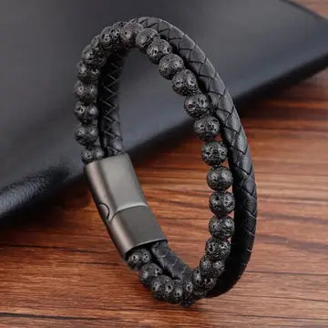 Men Bracelet with Magnetic Lock- Black