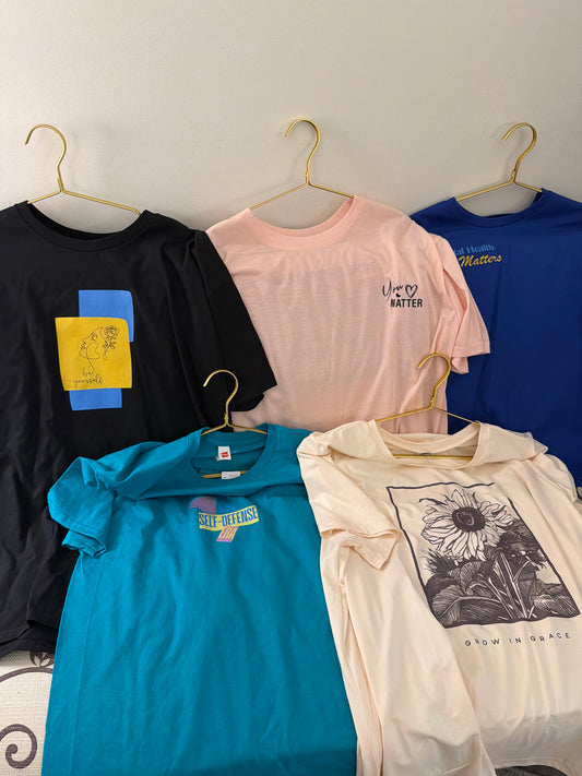 You matter tshirts, be yourself, grow in grace, self defense era, you matter, mental health matters