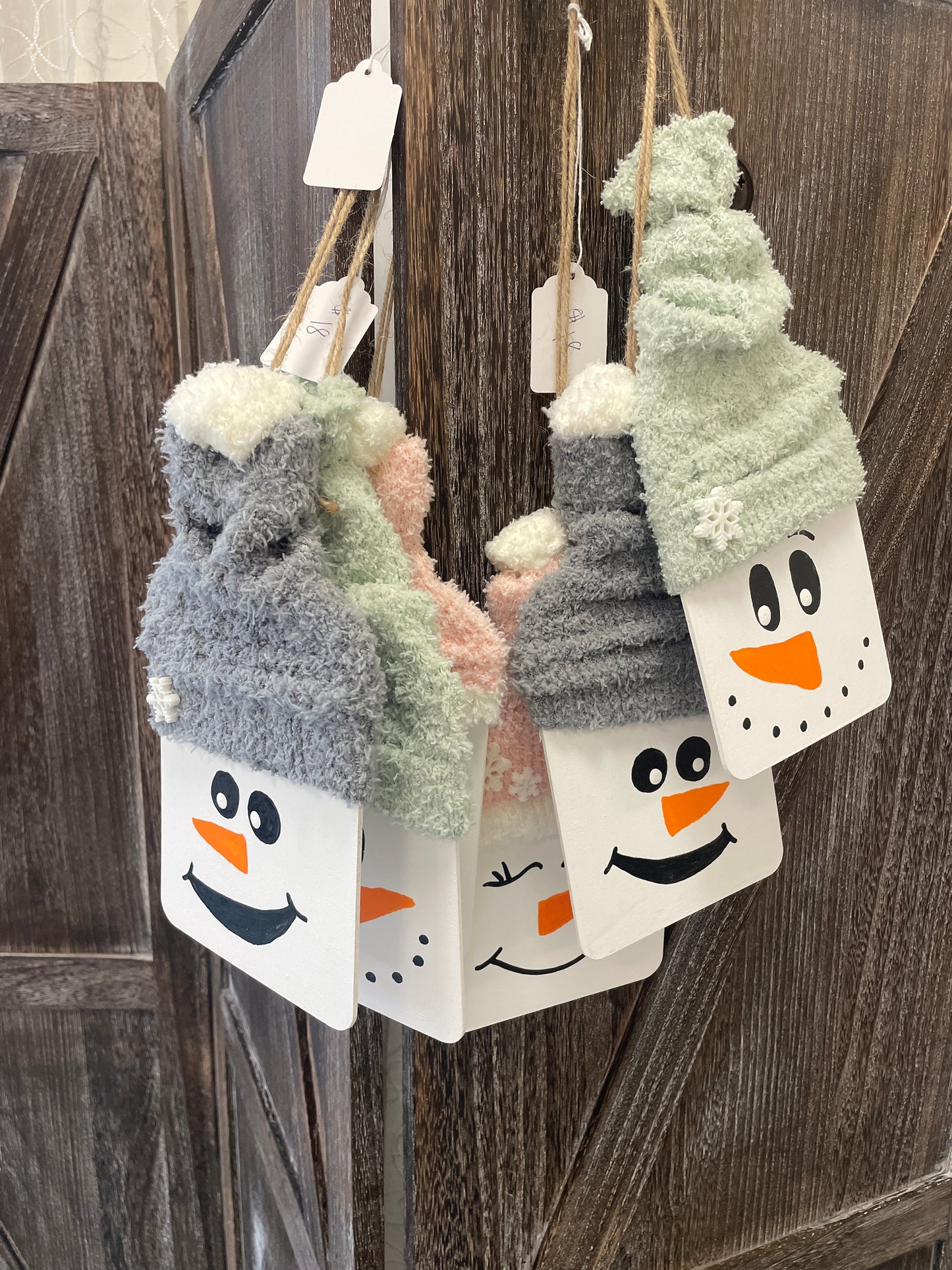Snowman door hanger with bells