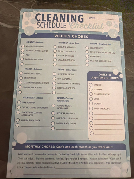 Cleaning schedule checklist