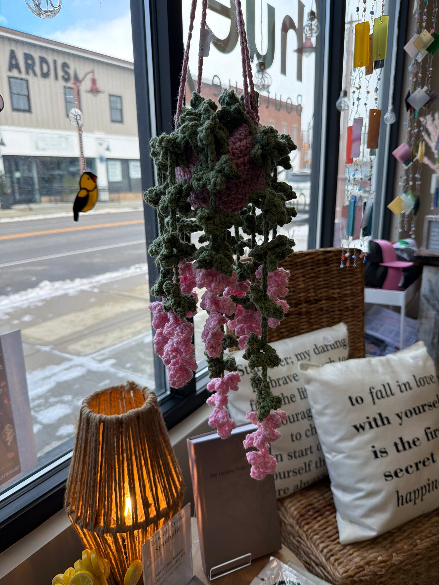 Crocheted hanging plant