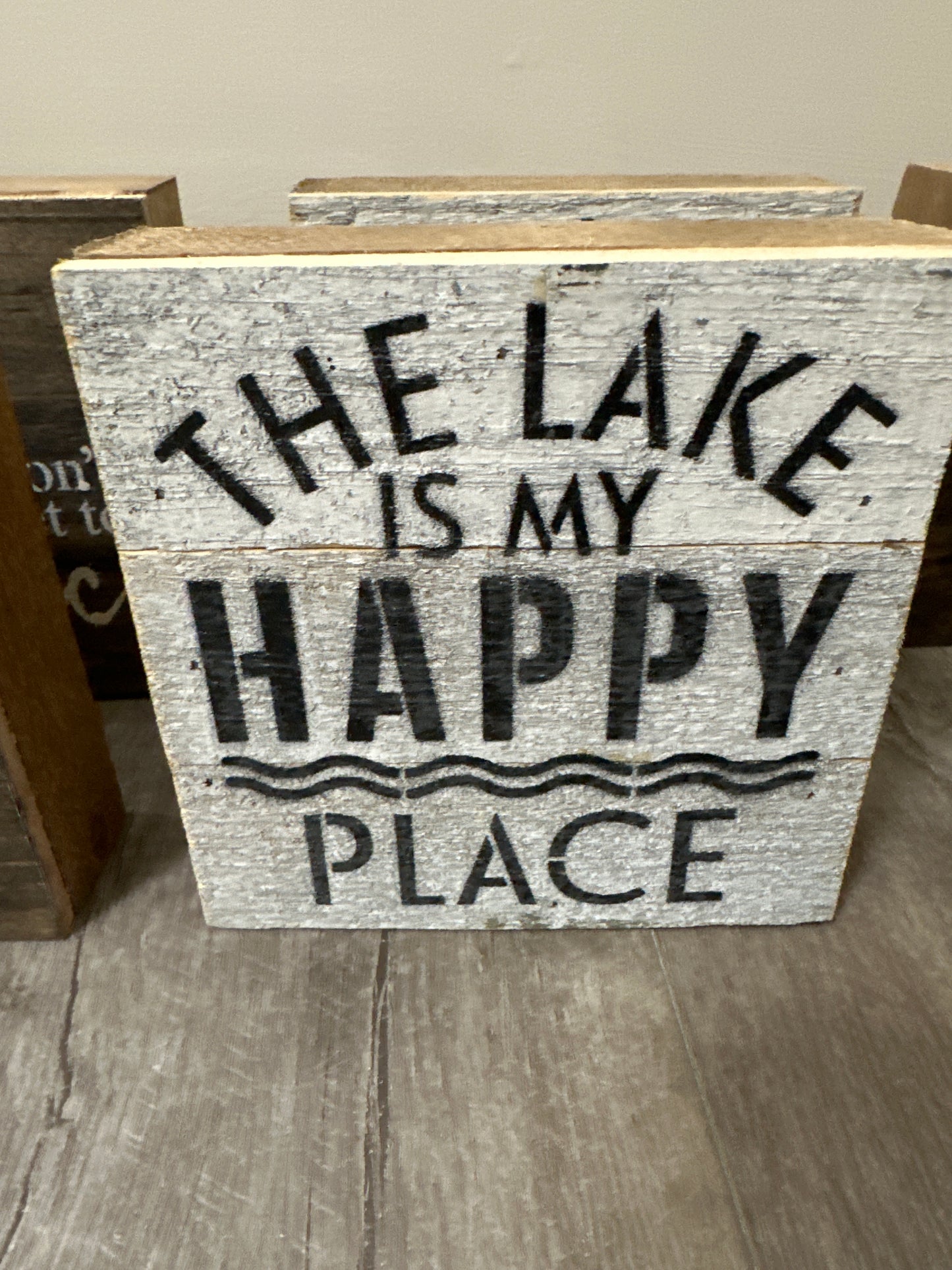 The lake is my happy place wood sign