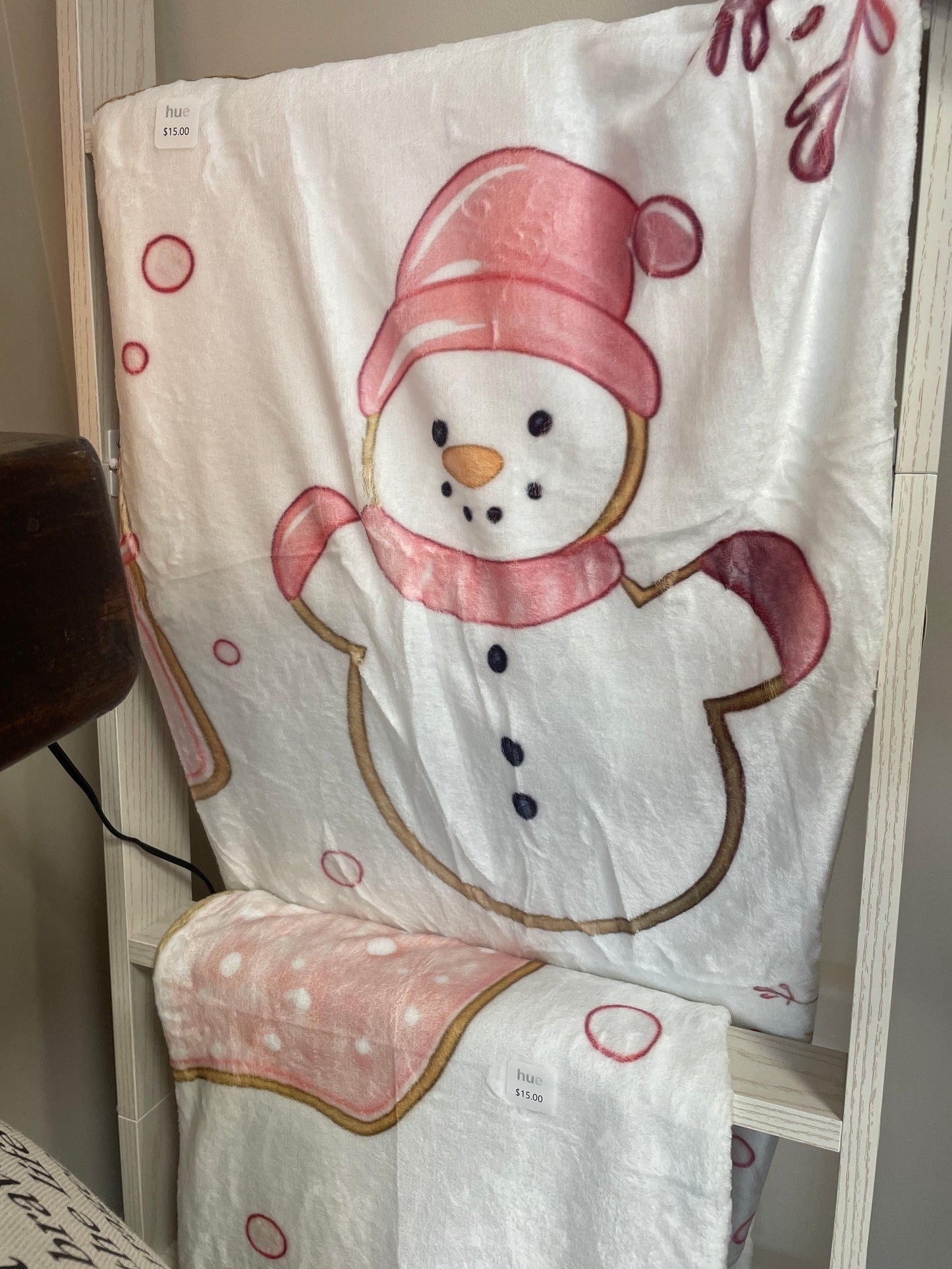 Snowman white and pink blanket