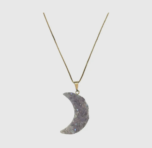 Moon Necklace Pearly Druzy Crystal